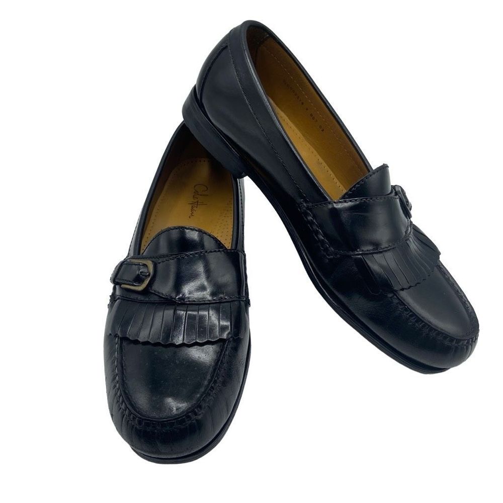 Cole Haan Black Leather Pinch Buckle Monk Strap Kiltie Loafer Shoe Women's 9.5